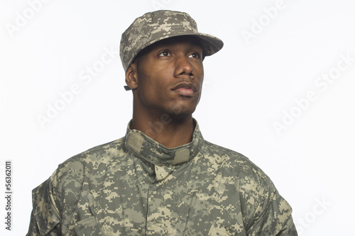 Fotografía African American military man, horizontal