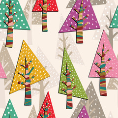 Fototapete - Fir-trees seamless pattern. Christmas background