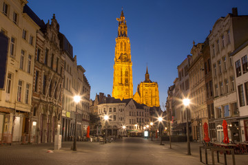 Fototapete - Antwerp - cathedral of Our Lady and Suikerrui street