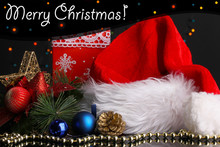 Christmas Composition Of Decor And Gifts On Lights Background
