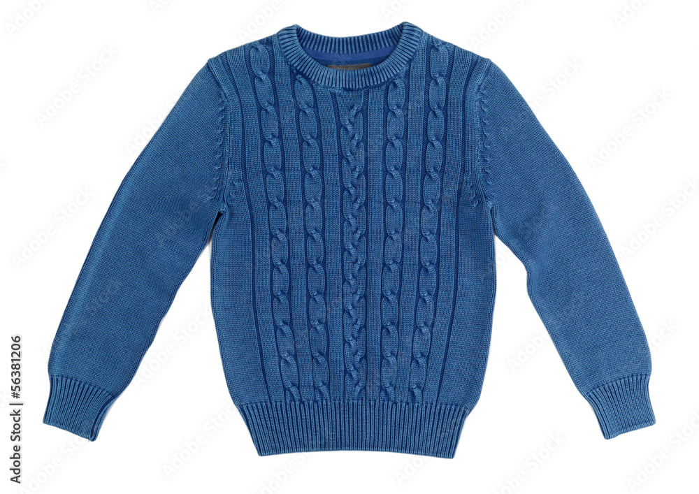 Blue warm knitted sweater with a pattern - obrazy, fototapety, plakaty 