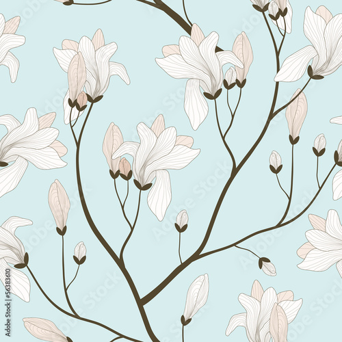 Naklejka - mata magnetyczna na lodówkę Vector Seamless Pattern with Blooming Branches