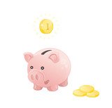 Fototapeta Koty - pink piggy bank with coins