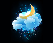 Moon, Clouds And Stars. Sweet Dreams Wallpaper.