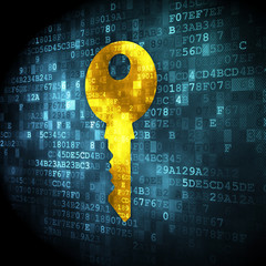 protection concept: key on digital background