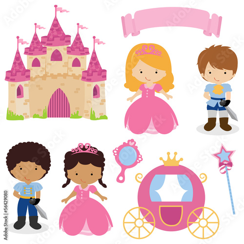 Obraz w ramie Cute princess and prince fairy tale