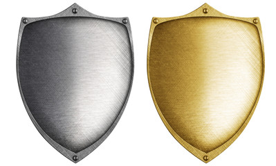 Wall Mural - shields made from bronze and steel metal