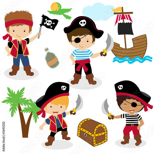 Naklejka ścienna Cute set of children pirates