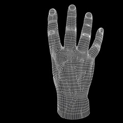 Wall Mural - Conceptual 3D cyber black wireframe human hand