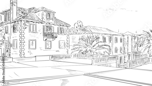 Board z aluminiowym obramowaniem Ulica miasta Chorwacji - ilustracja