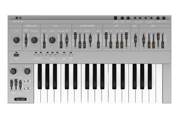 Wall Mural - top view of gray synthesizer isolated on white background