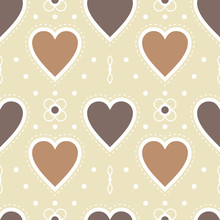 Brown Hearts Wallpaper, Seamless Pattern