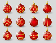 Set Of Red Christmas Balls
