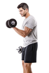 Athletic man lifting weights