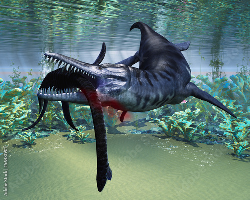 Fotoboard na płycie Liopleurodon atakuje plezjozaur