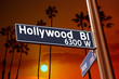 Hollywood Boulevard with Vine sign illustration on palm trees