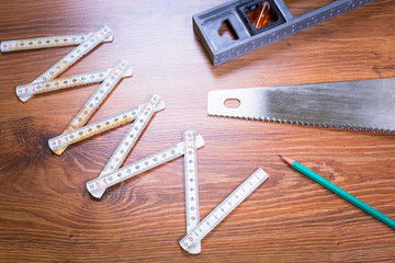 Wall Mural - Set of tools over a wooden panel