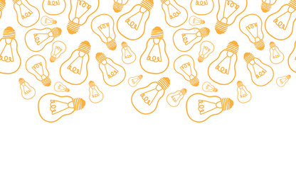 Vector light bulbs line art horizontal seamless pattern