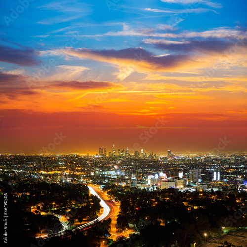 Tapeta ścienna Downtown la night los angeles sunset skyline california