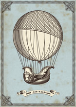 Vintage Card With Hot Air Balloon