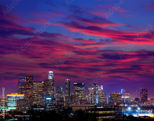 Tapeta ścienna Downtown la night los angeles sunset skyline california