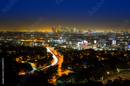 Tapeta ścienna Downtown la night los angeles sunset skyline california