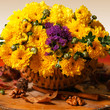 Colorful autumn flowers in rustic decor