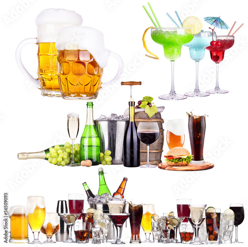 Fototapeta na wymiar different alcohol drinks set isolated