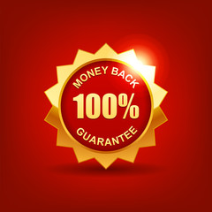 Wall Mural - Money Back Guaranteed Label with Gold Badge Sign