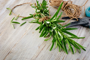 Rosemary on wooden table