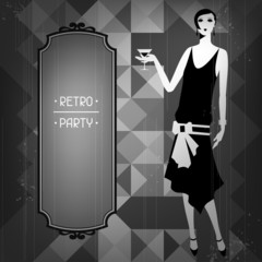 Wall Mural - Retro party background with beautiful girl of 1920s style.