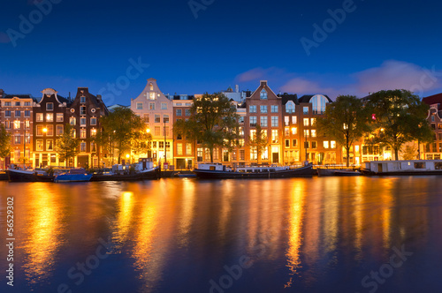 Fotoboard na płycie Gwiaździsta noc, scena spokojnego kanału, Amsterdam, Holandia