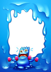 Sticker - A border design with a blue monster exercising