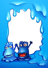 Wall Mural - A border with two blue monsters