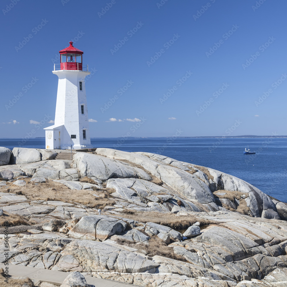 Peggy's Cove lighthouse, Nova Scotia - obrazy, fototapety, plakaty 