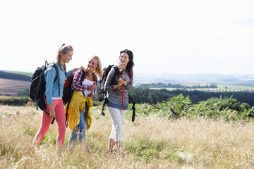 Wall Mural - Group Of Teenage Girls Hiking In Countryside With Dog