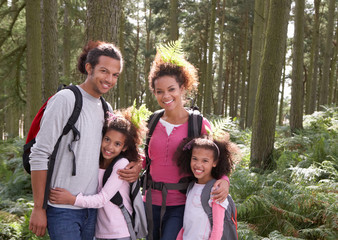 Wall Mural - Family Group Hiking In Woods Together