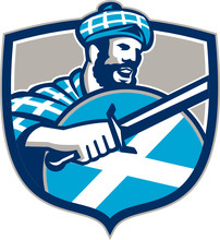 Highlander Scotsman Sword Shield Retro