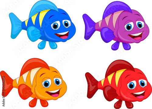 Naklejka dekoracyjna Cute fish cartoon collection set