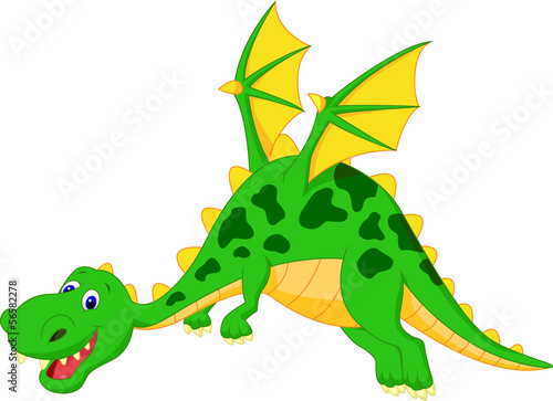 Obraz w ramie Happy dragon cartoon flying