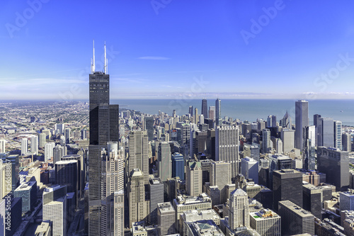 Board z aluminiowym obramowaniem Panorama panoramę Chicago z lotu ptaka