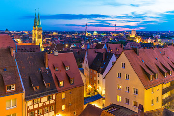 Canvas Print - Evening panorama of Nuremberg, Germany