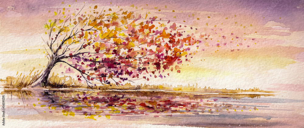 Fototapeta Laminowana Na ścianę Jesienne Drzewo Na Wietrze