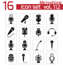 Wall Mural - vector black microphone icons set
