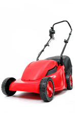 New Red Lawnmower On White Background