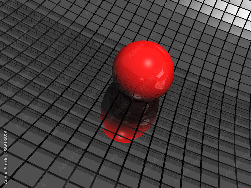 3d-tlo-z-czerwona-pilka-i-czarnymi-lustrami