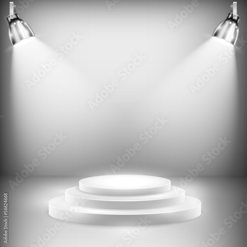 Fotografia, Obraz  Shiny Stage Illuminated By Spotlights