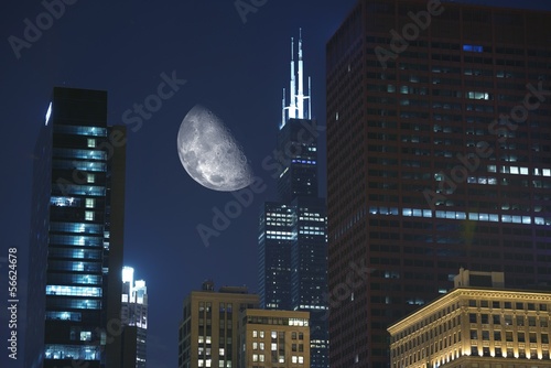  Fototapeta księżyc   ksiezyc-nad-miastem-chicago