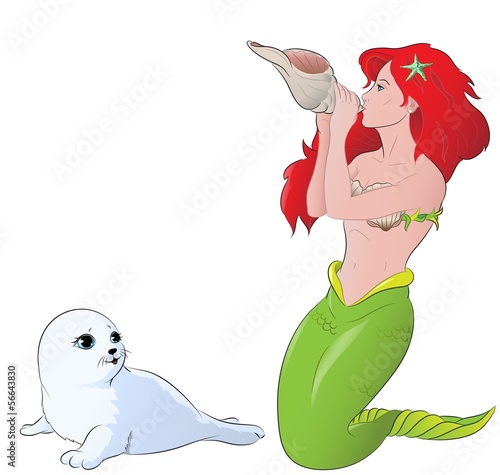 Naklejka na szybę mermaid with baby seal