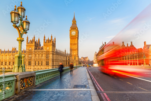 Naklejka samoprzylepna Big Ben i czerwony piętrowy autobus, Londyn